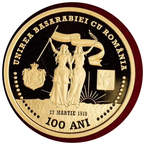 100 de ani de la Unirea Basarabiei cu România (aur), 2018, revers